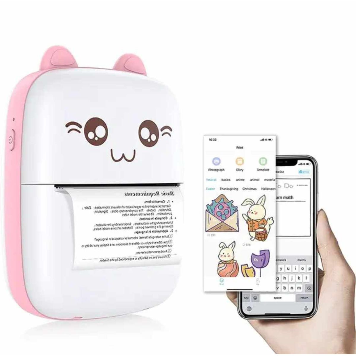 GENERICO - Impresora Portatil Kawai Mini de Gatito Recargable con Bluetooth