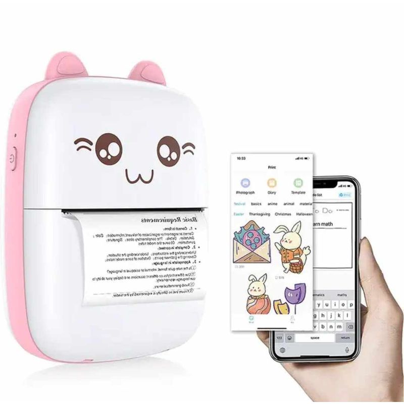 GENERICO - Impresora Portatil Kawai Mini de Gatito Recargable con Bluetooth