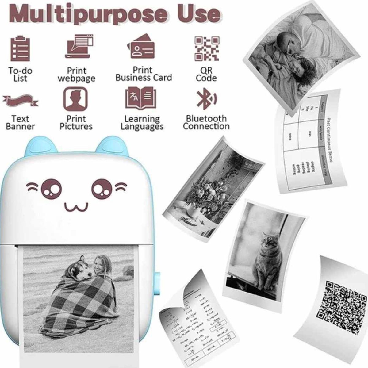 GENERICO - Impresora Portatil Kawai Mini de Gatito Recargable con Bluetooth