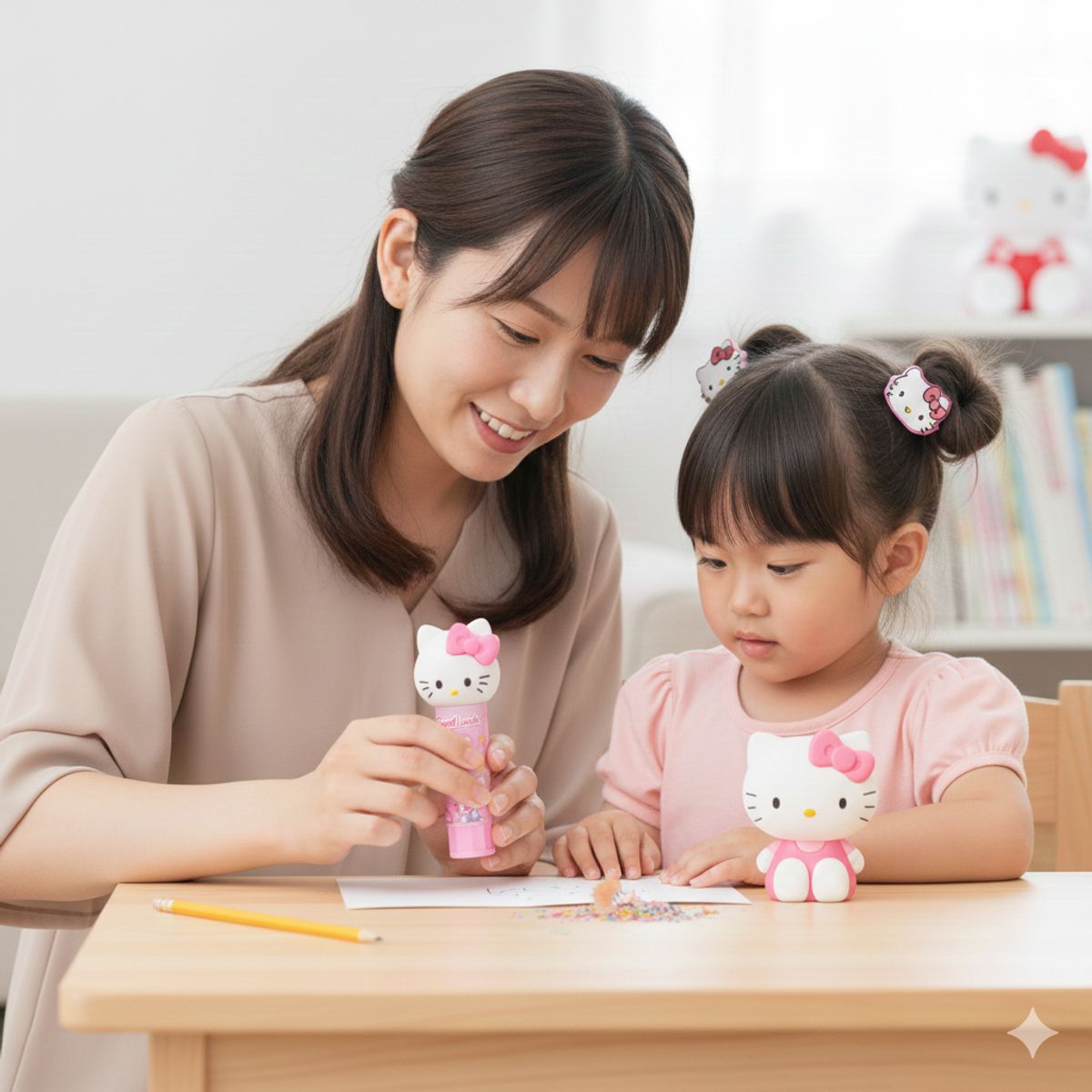 GENERICO - Mini Set de Goma y Tajador de Gatita Kawaii Rosa