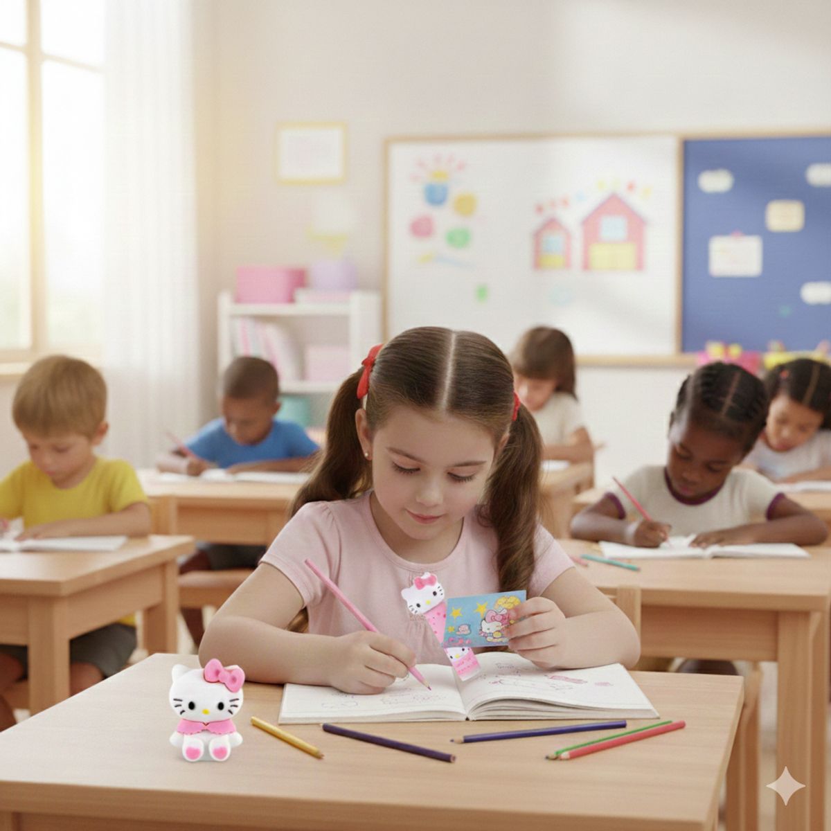 GENERICO - Mini Set de Goma y Tajador de Gatita Kawaii Rosa