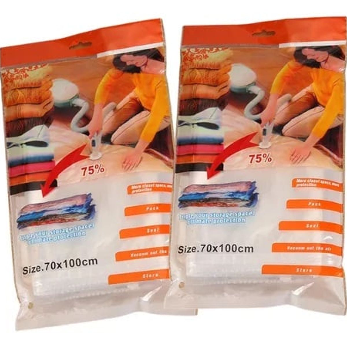 GENERICO - Bolsas de ropa compresoras al vacío 70x100 cm (Pack 02 pcs)