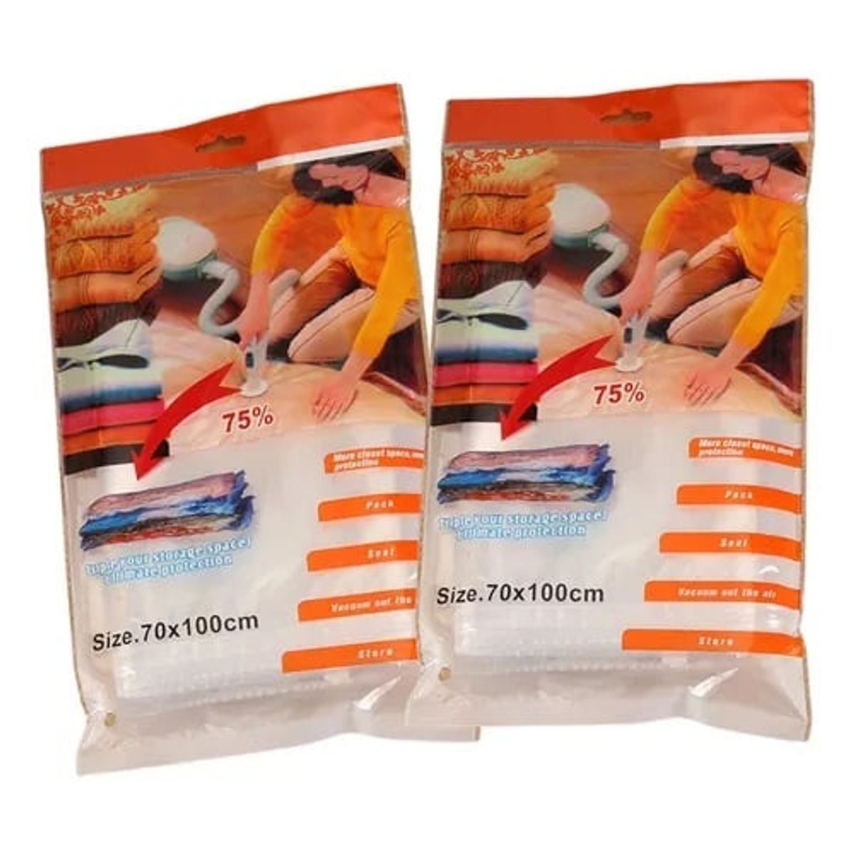 GENERICO - Bolsas de ropa compresoras al vacío 70x100 cm (Pack 02 pcs)