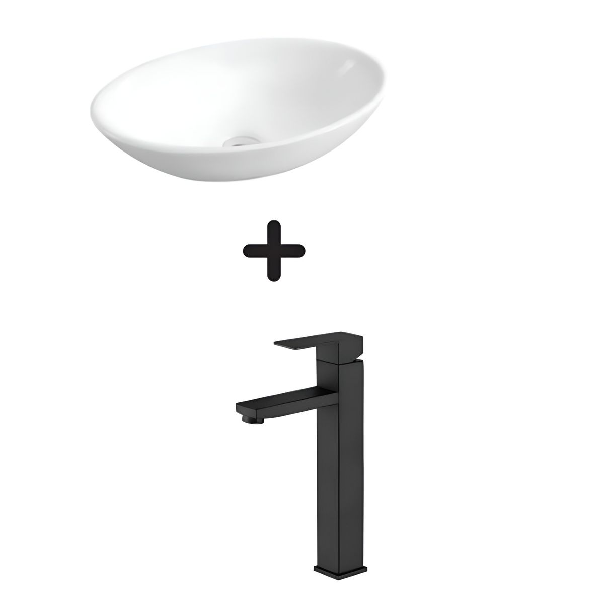 GREEN HOUSE - COMBO DE LAVATORIO MAS GRIFERIA COLOR NEGRO