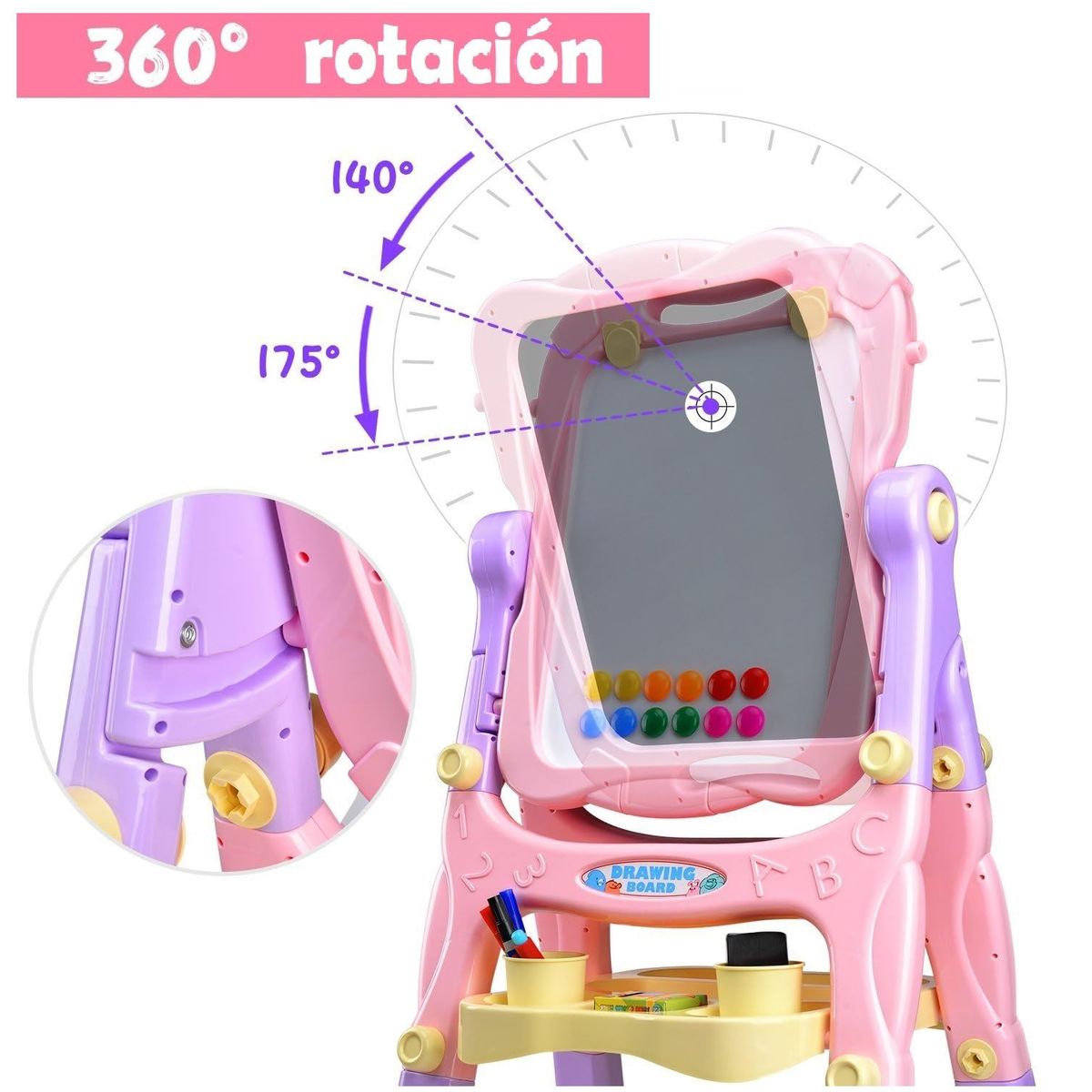 GENERICO - Pizarra con Altura Ajustable Doble Cara Niñas Rosado