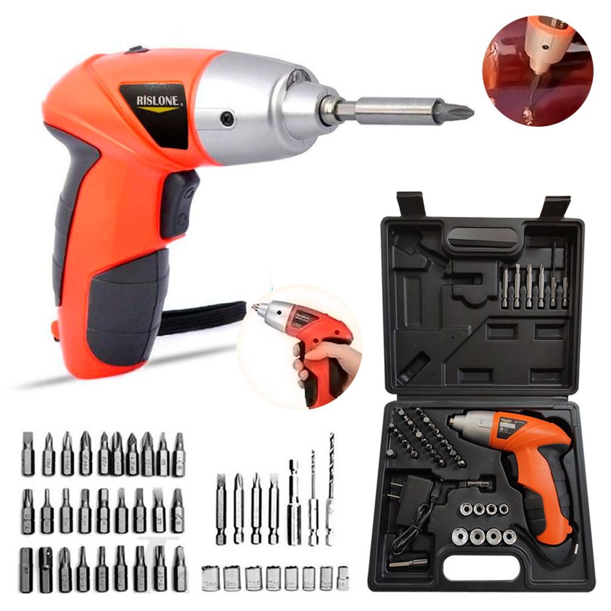 GENERICO - Set Desatorillador Atornillador de 45Piezas Recargable Estrella Plano