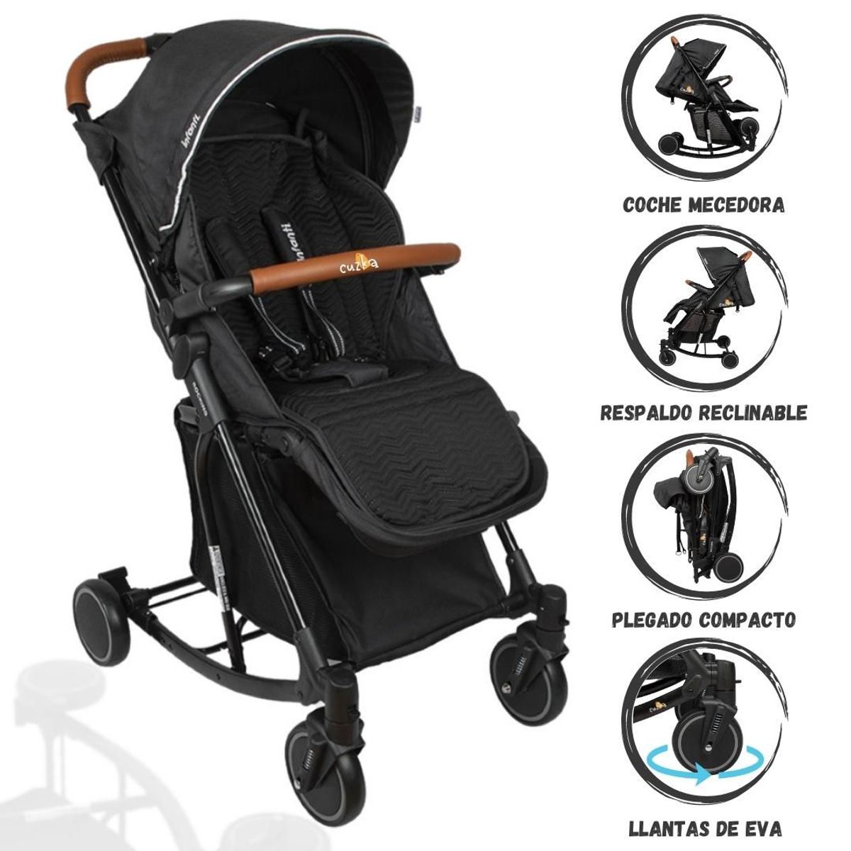 INFANTI - Coche Cuna  con Mecedora para Bebé «ROCKING» Black