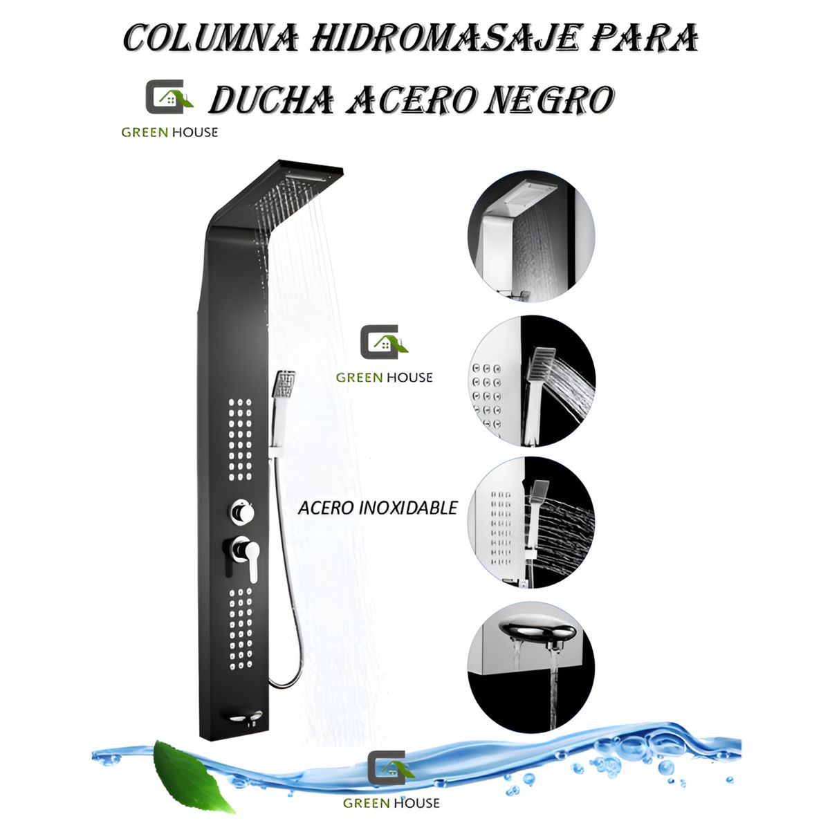 XM - Columna de Ducha Hidromasaje NEGRO acero Inoxidable