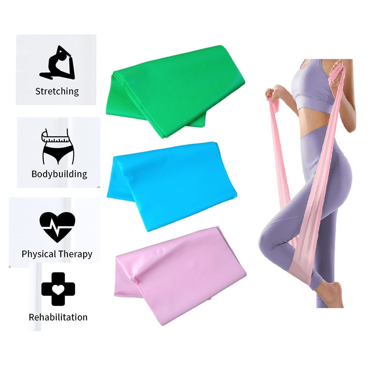 GENERICO - Bandas Ligas Elasticas Abiertas Pilates Set 3 Niveles