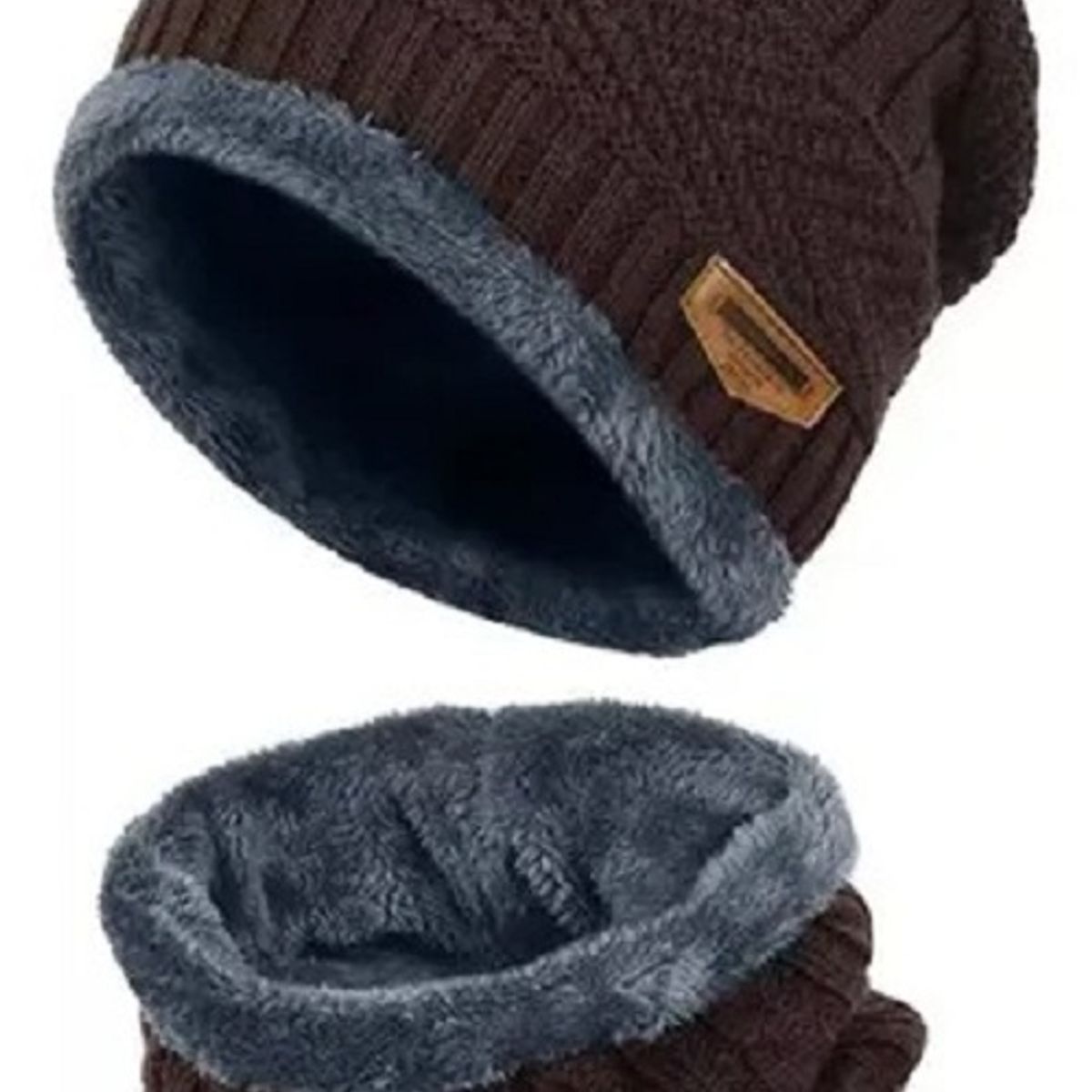 GENERICO - Gorro con Cuellera tipo Chalina de Lana para Invierno - Marron