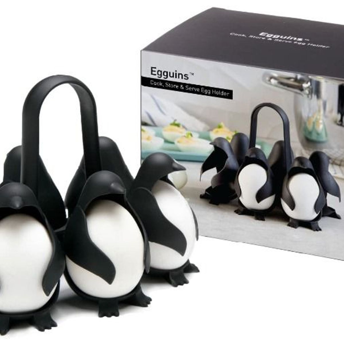 GENERICO - Egguins Soporte de huevos 3 en 1 para hervir, guardar y servir.