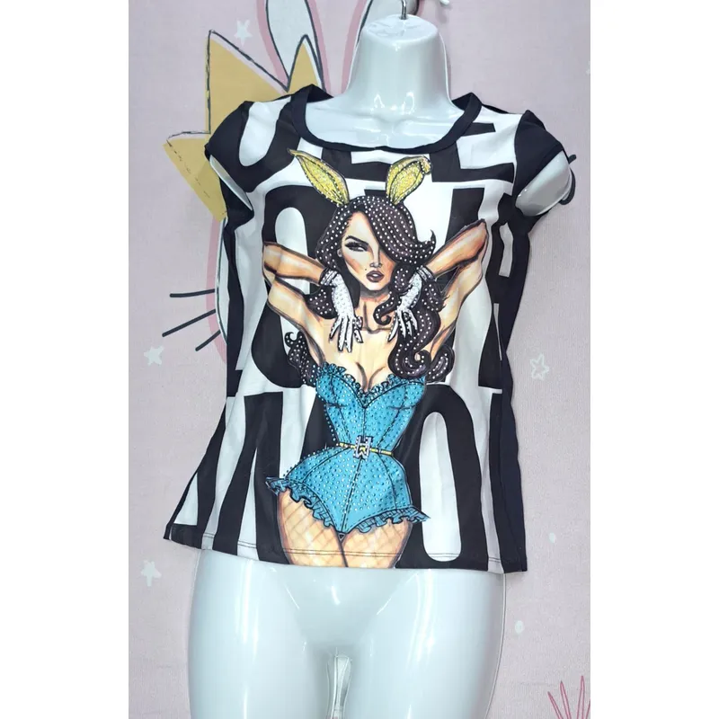 GENERICO - POLO ELEGANTE ESTAMPADO  CON MOTIVO DE CONEJA  Talla S a M   Dealcoba.