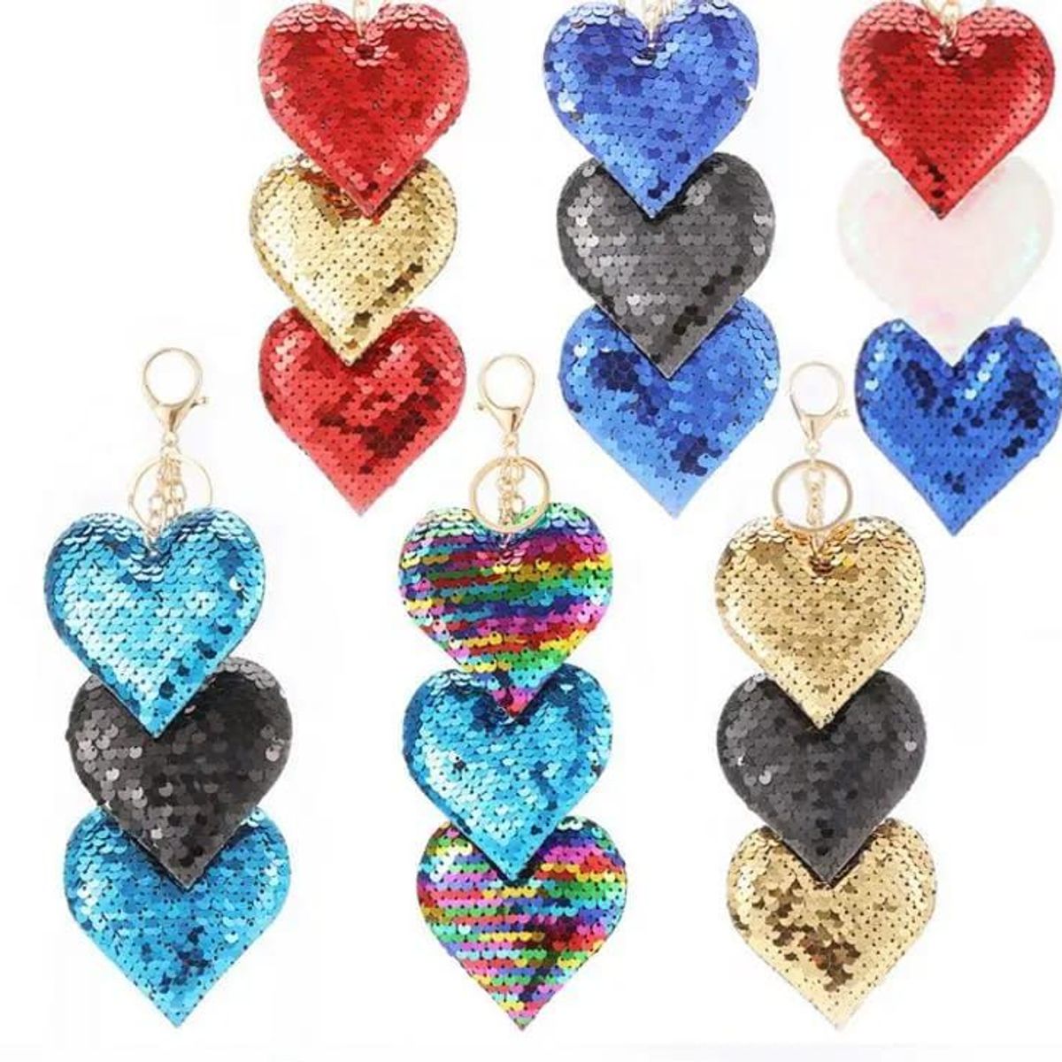 GENERICO - Llavero con Lentejuelas de Corazon Plateado