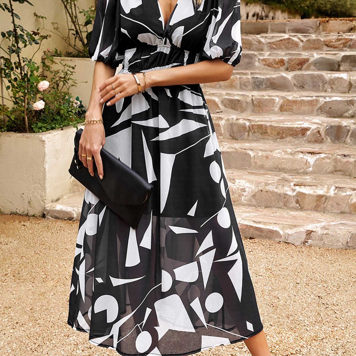 BLWOENS - Vestido Midi Blwoens Mujer - Estampado En Blanco Y Negro