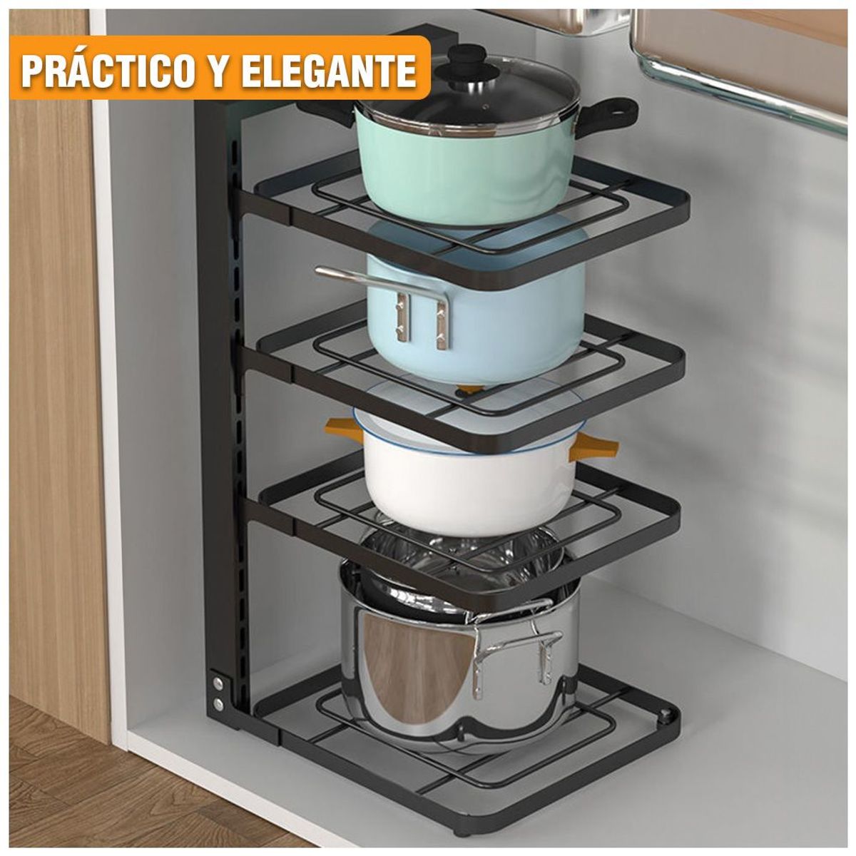 KELLER - Estante Organizador de Ollas Tapas Sartenes 4 Niveles Regulable NY8