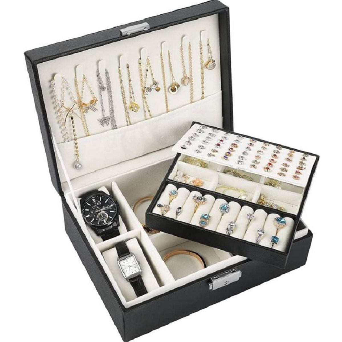 GENERICO - Organizador de joyas con bandeja extraíble para collares anillos