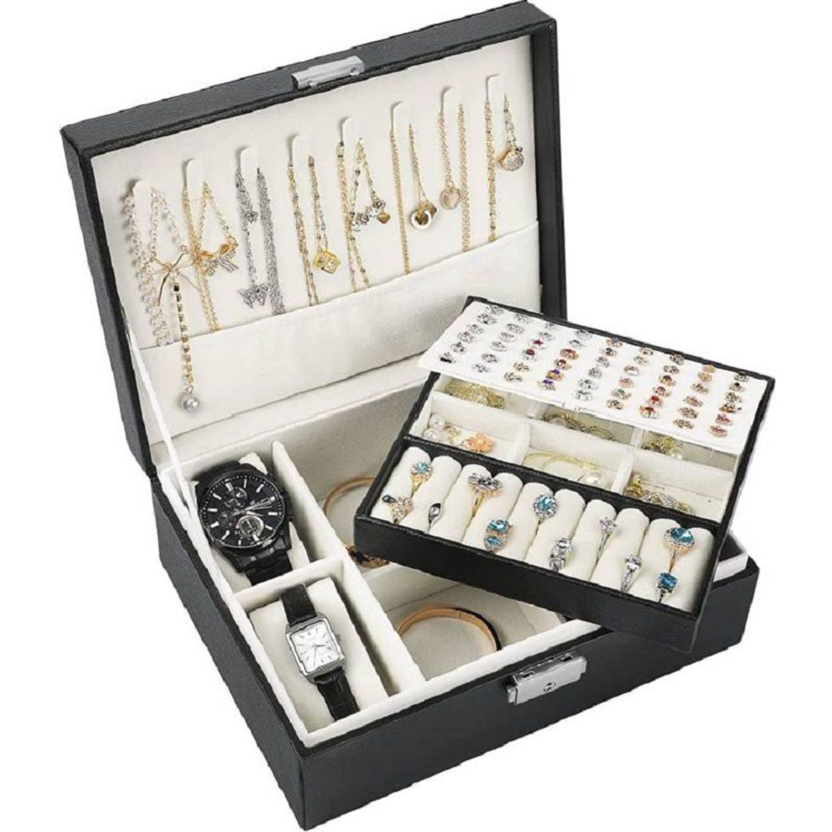 GENERICO - Organizador de joyas con bandeja extraíble para collares anillos