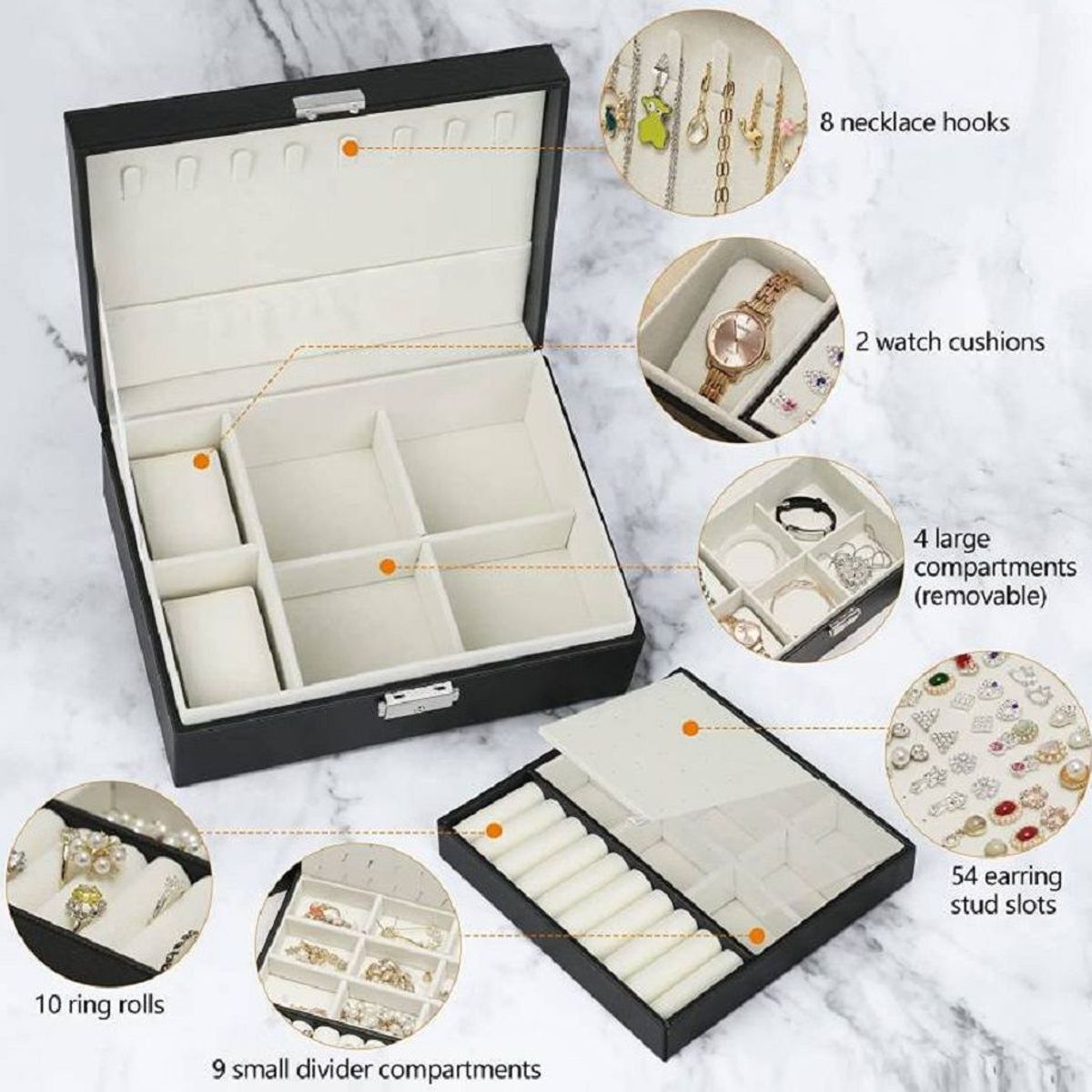 GENERICO - Organizador de joyas con bandeja extraíble para collares anillos