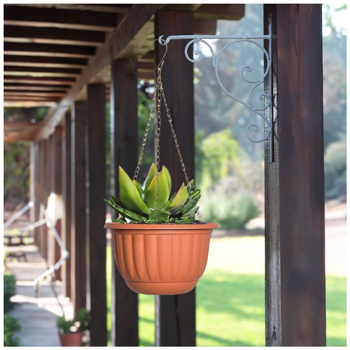 KELLER - Macetero Colgante Maceta Circular Decoración de Jardín L14 Marrón