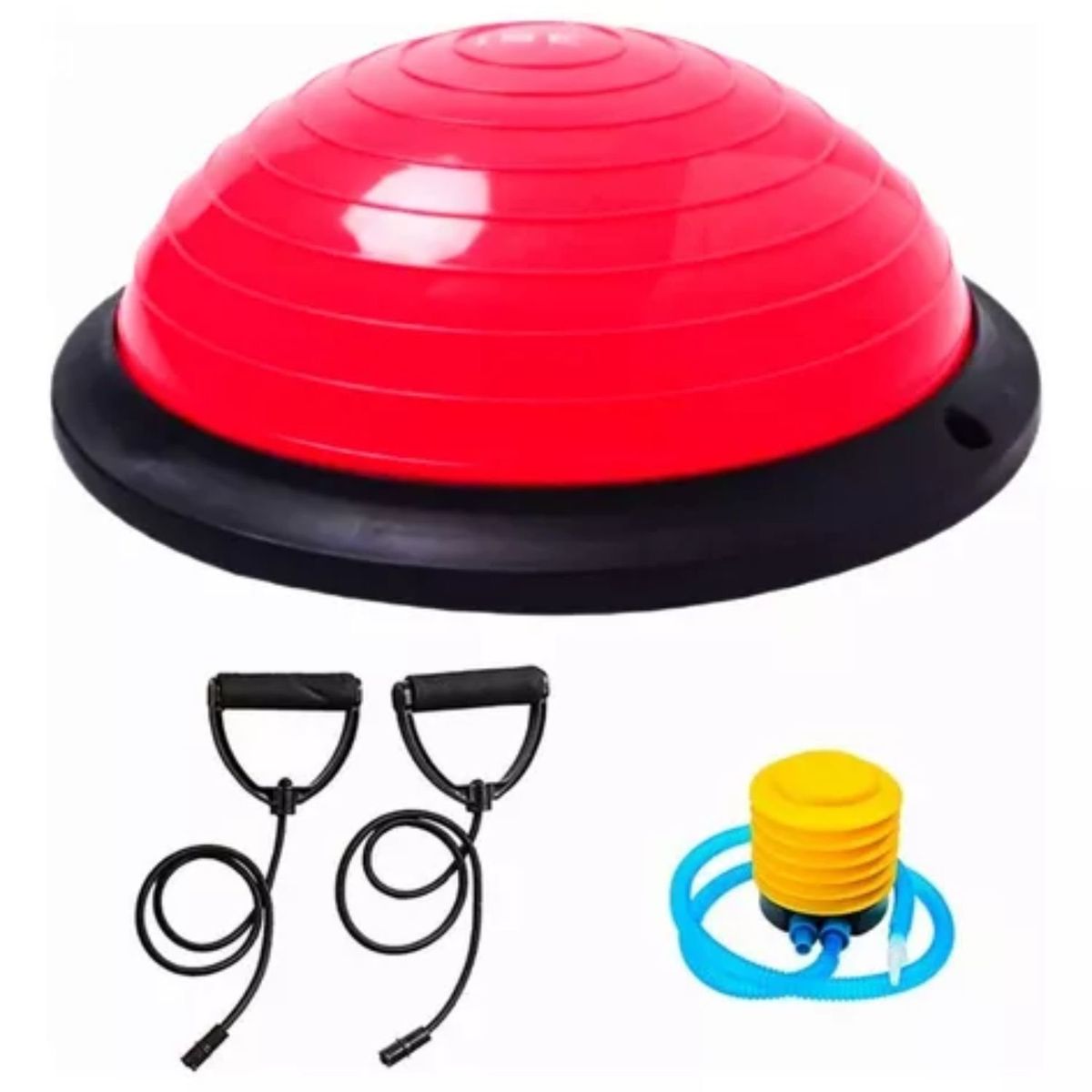 SPORT FITNESS - Pelota bosu equilibrio 65 cm+ligas de ejercicio - ROJO