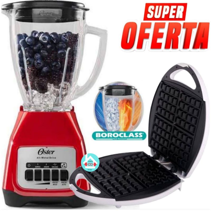OSTER - Licuadora de 2Vel BLSTKAG-RPB +  Waflera 4 Wafles WM4150