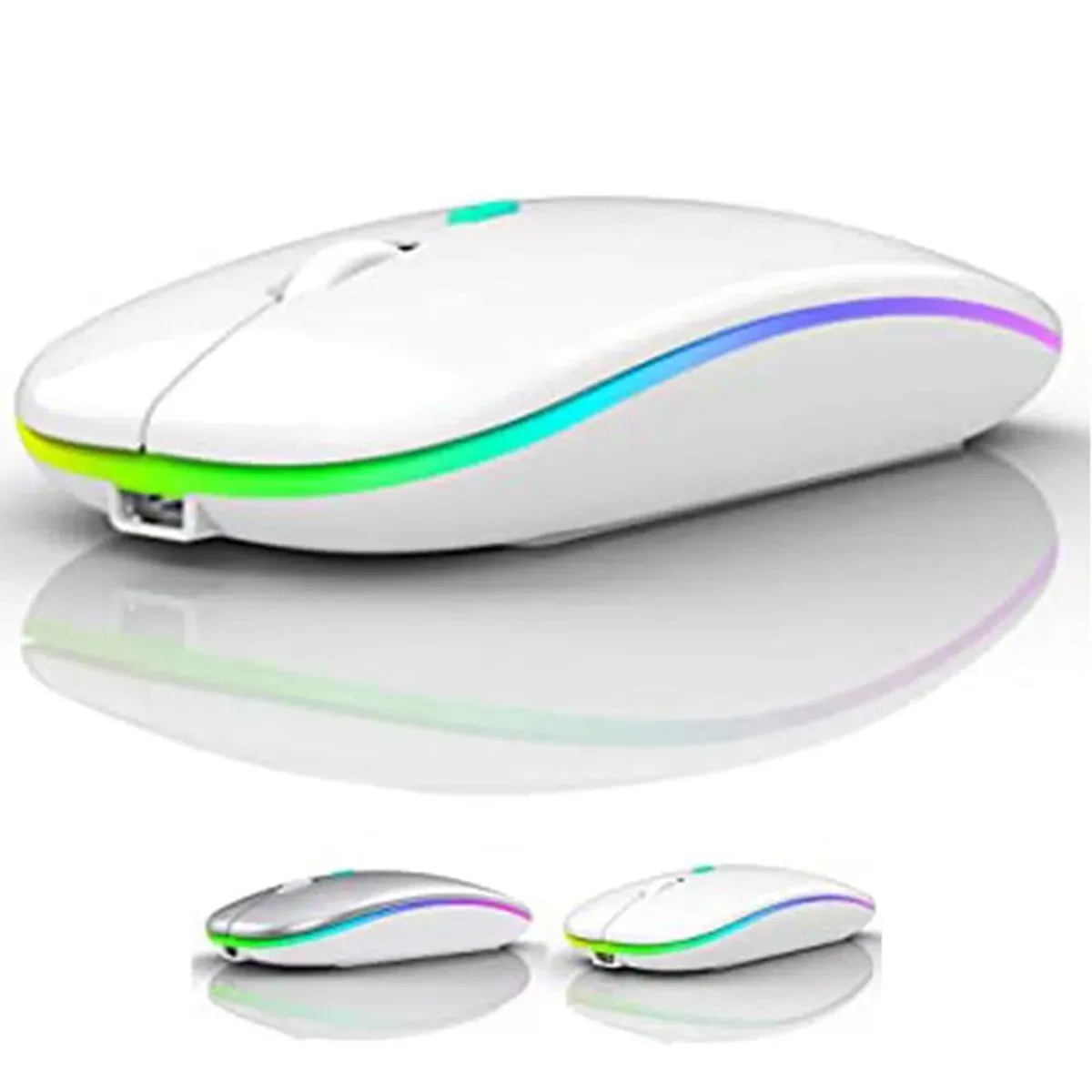 GENERICO - Mouse Blanco Inalambrico Rgb Led 3200 Dpi 2.4 Ghz Bluetooth Slim