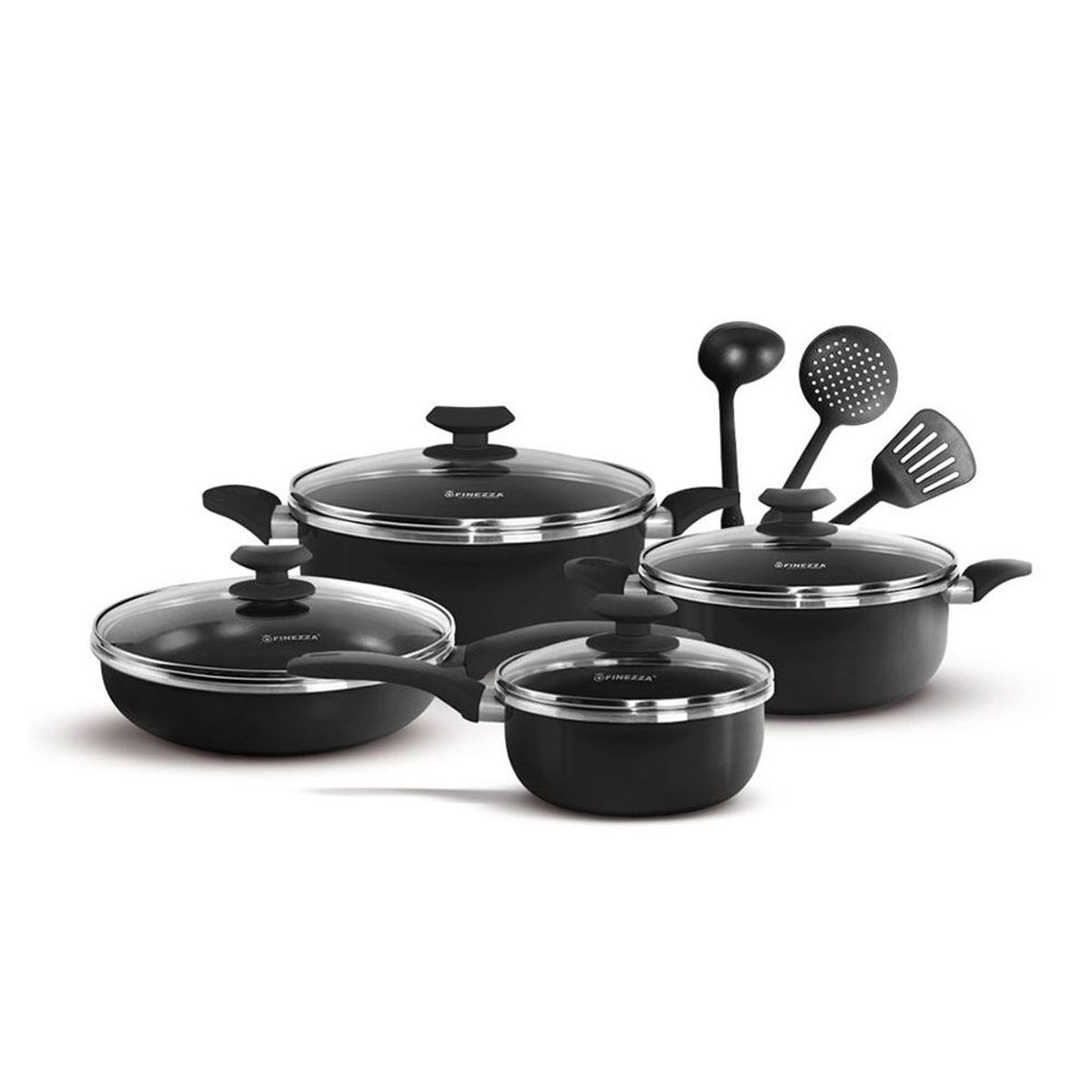 FINEZZA - Juego de Ollas FINEZZA Antiadherente de 11 Piezas Negro FZ-1625T-2