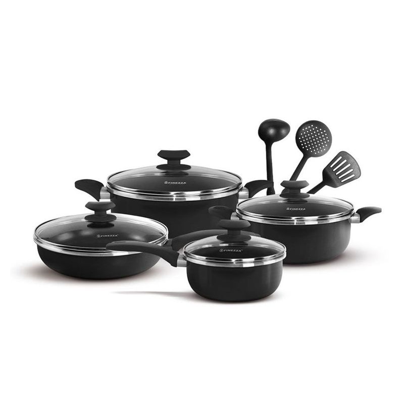 FINEZZA - Juego de Ollas FINEZZA Antiadherente de 11 Piezas Negro FZ-1625T-2