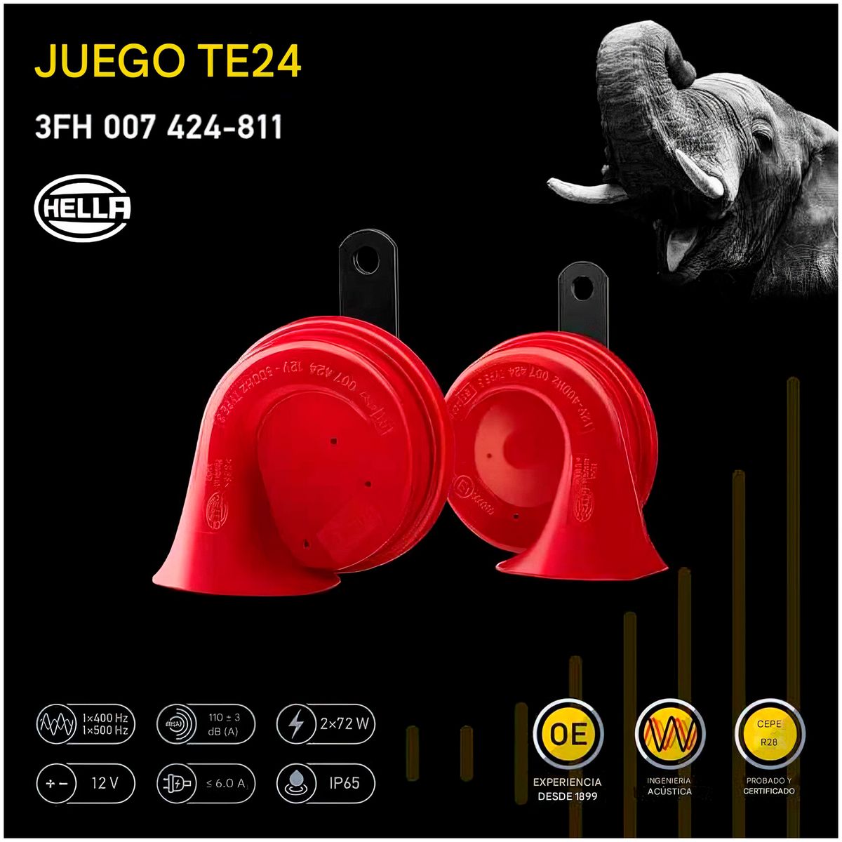 HELLA - Claxon Caracol 12v 110db Incluye Relay Hella