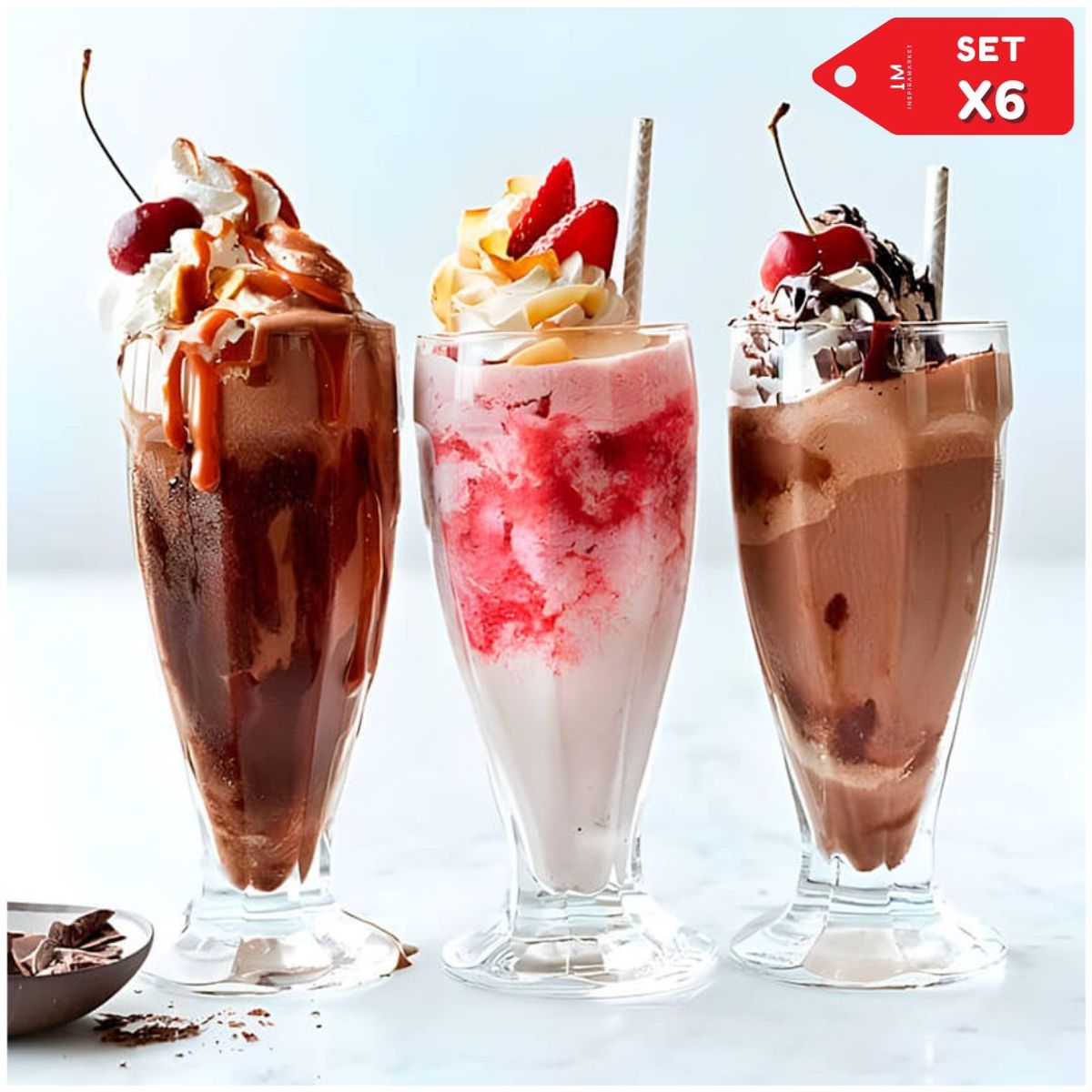 INSPIRA MARKET - Vaso copa de vidrio para helados y milshakes helados Set x6