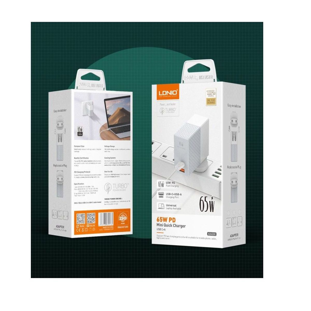 LDNIO - Cargador Carga Rapida 65w Ldnio A2620C para Laptop y Celulares