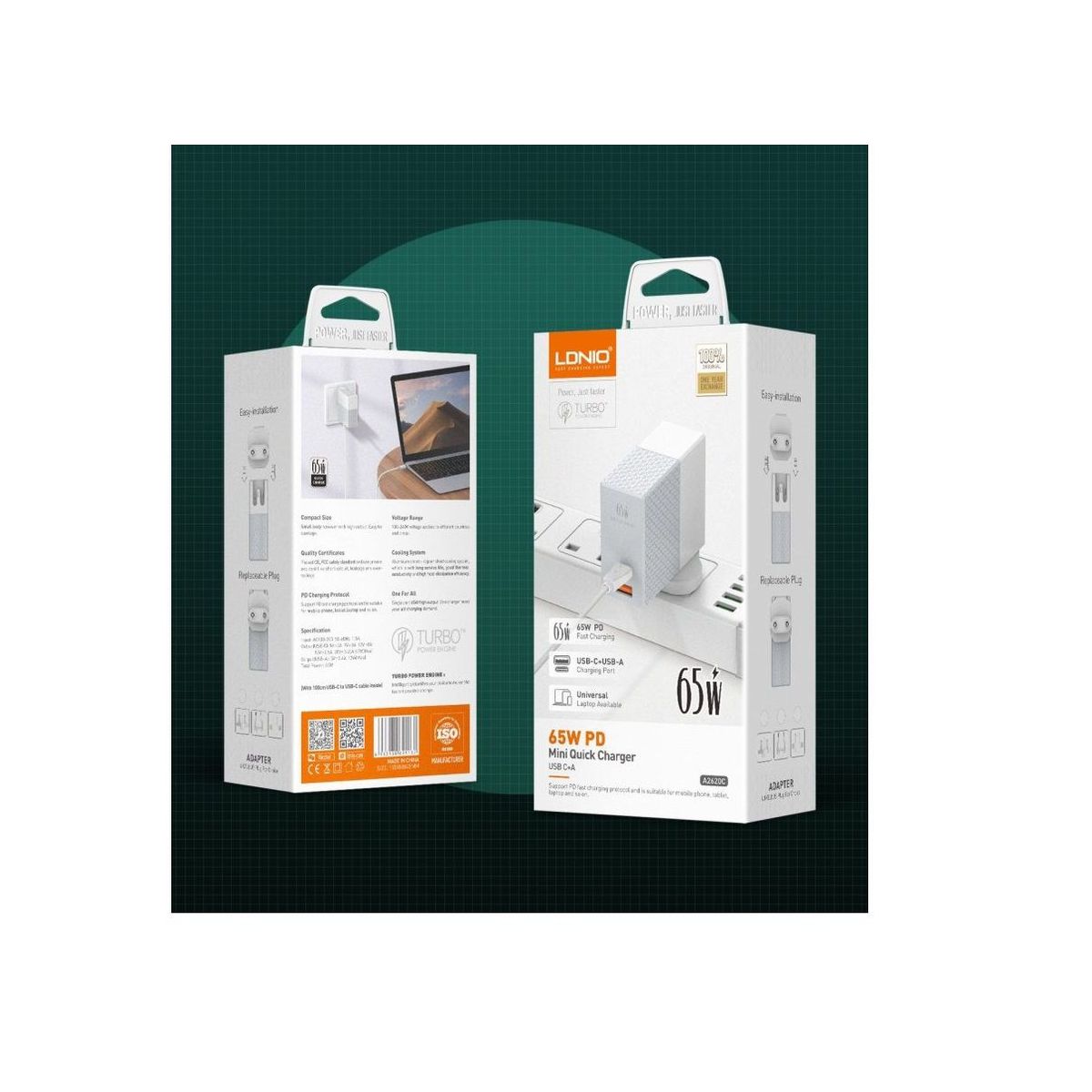 LDNIO - Cargador Carga Rapida 65w Ldnio A2620C para Laptop y Celulares