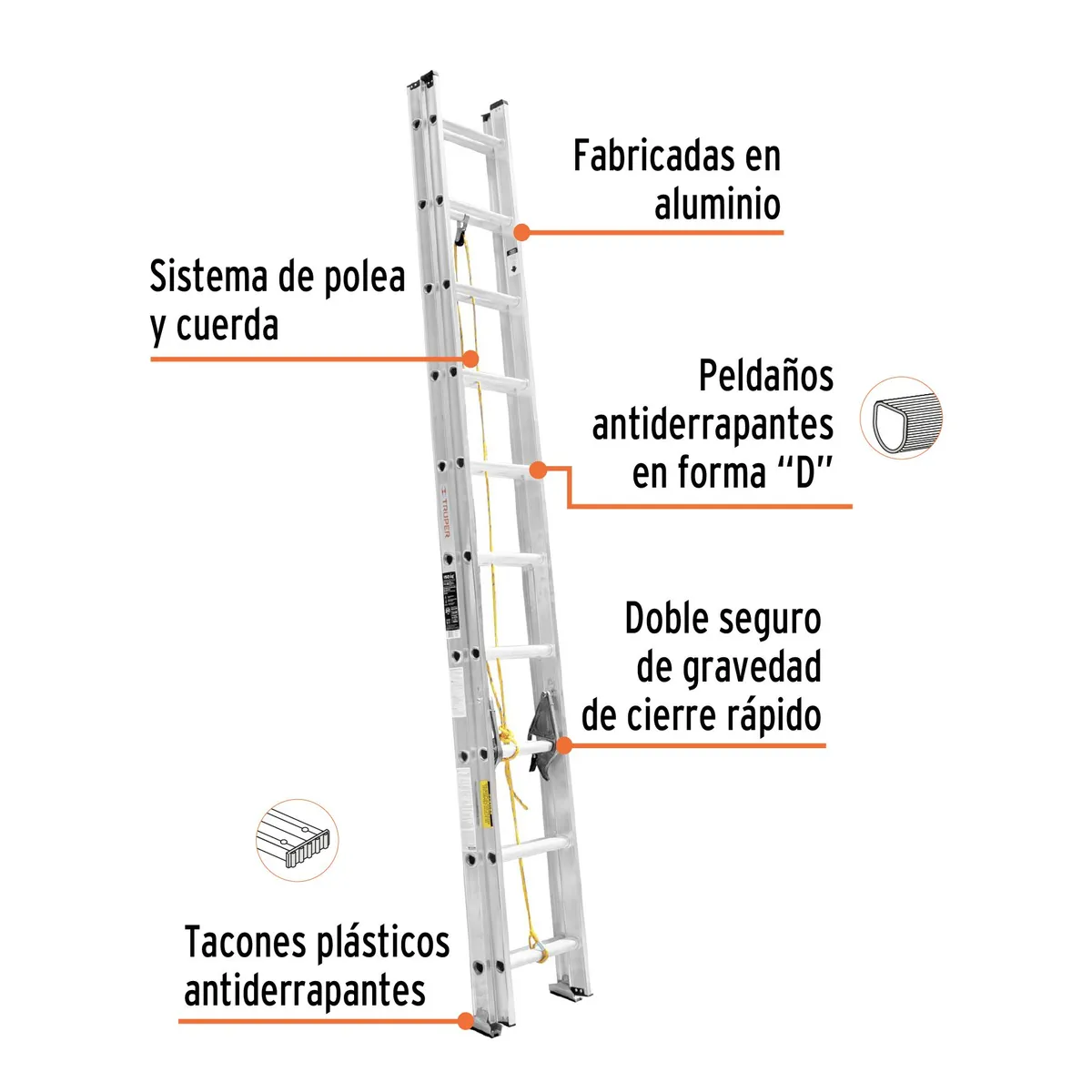 TRUPER - Escalera Telescopica 20 Peldaños capacidad de carga 150 Kg Truper
