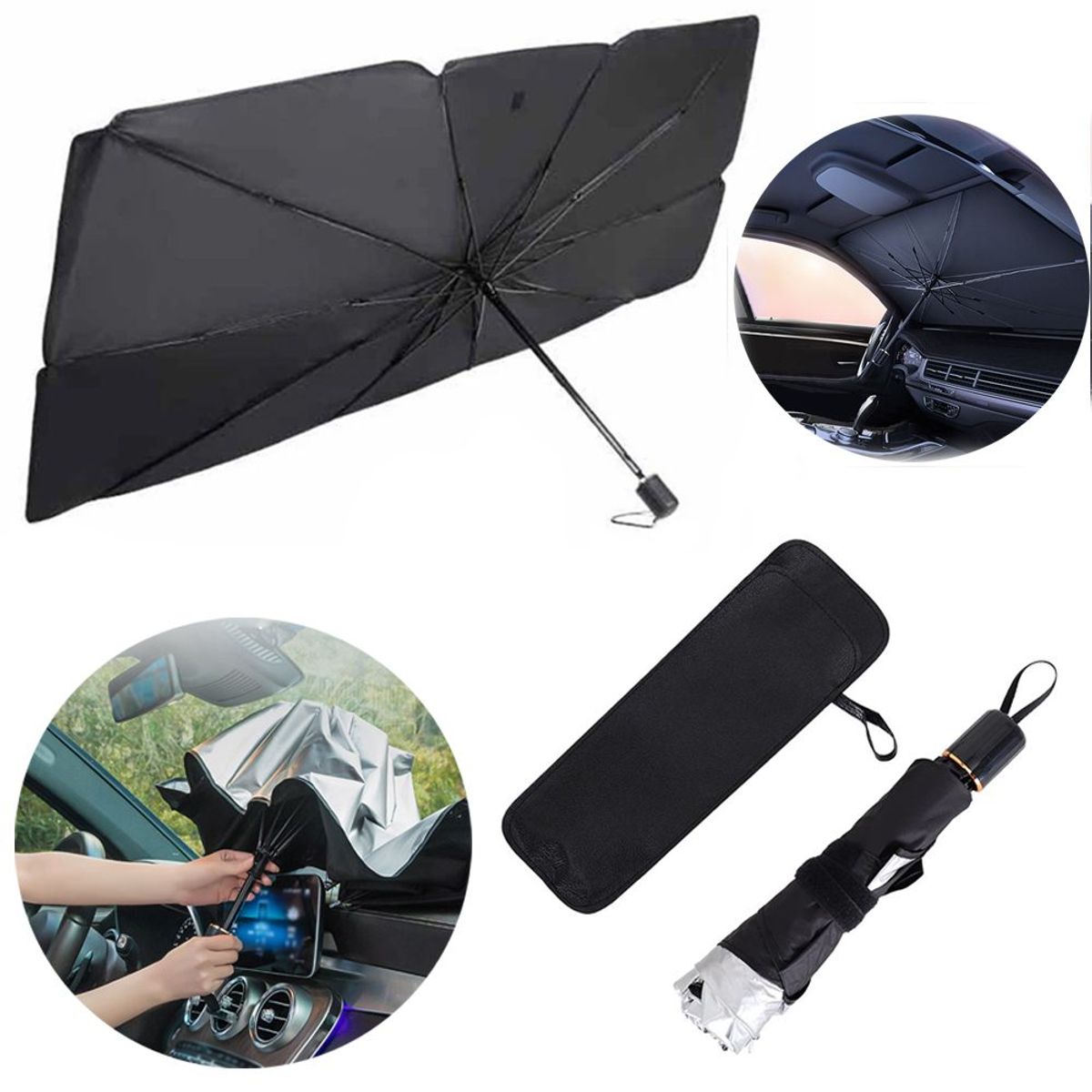 GENERICO - Parasol interior parabrisas auto tipo sombrilla plegable proteccion UV
