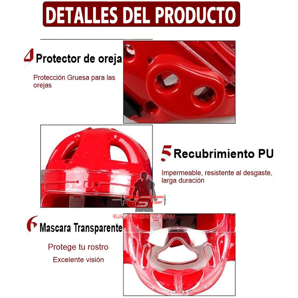 GENERICO - Casco Taekwondo Competición KANGRUI Rojo