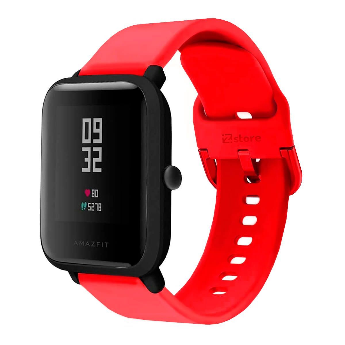 GENERICO - Correa Compatible Con Amazfit Bip Rojo Hebilla 20mm