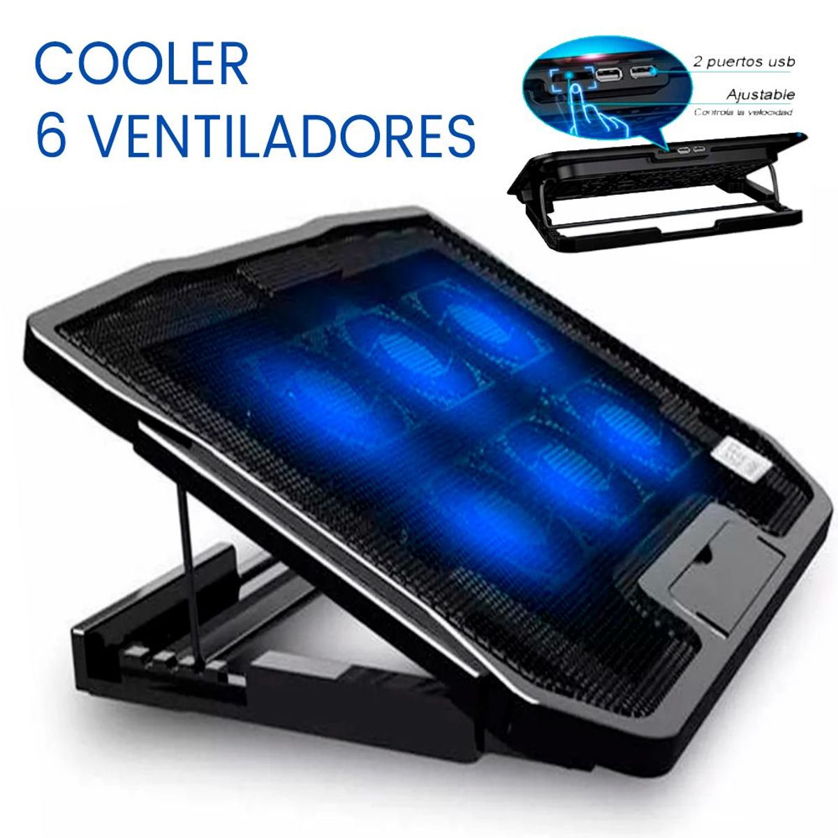 GENERICO - Ventilador Para Laptop y Notebook Con 6 Disipadores de Calor Ajustable