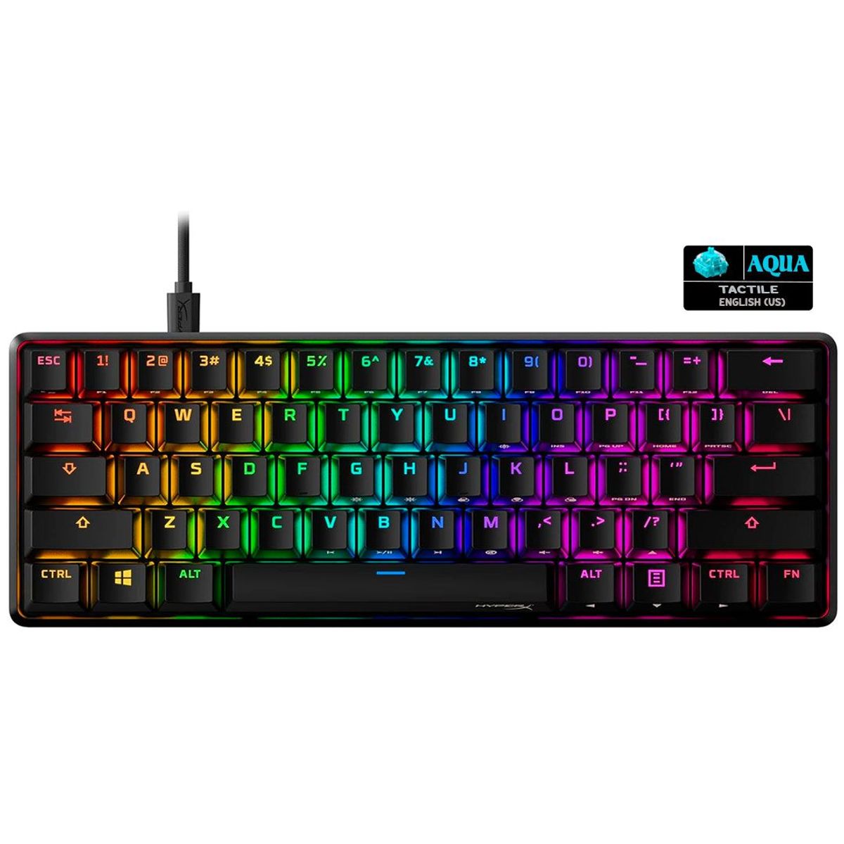 HYPERX - teclado Hyperx Alloy Origins 60  Negro RGB  Inglés US  Lineal Aqua