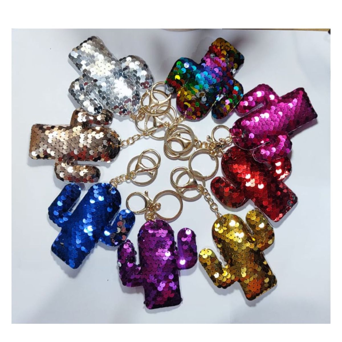 GENERICO - Llavero con Lentejuelas de Cactus Beige