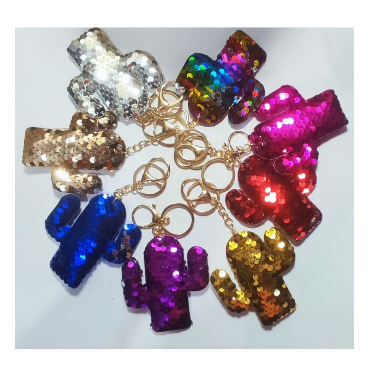 GENERICO - Llavero con Lentejuelas de Cactus Beige