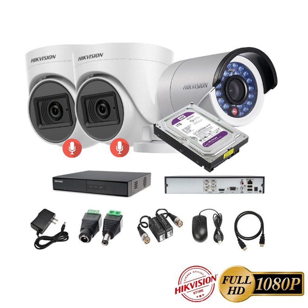 HIKVISION - kit 3 Cámaras Seguridad FULLHD Hikvision + 1TB + AUDIO