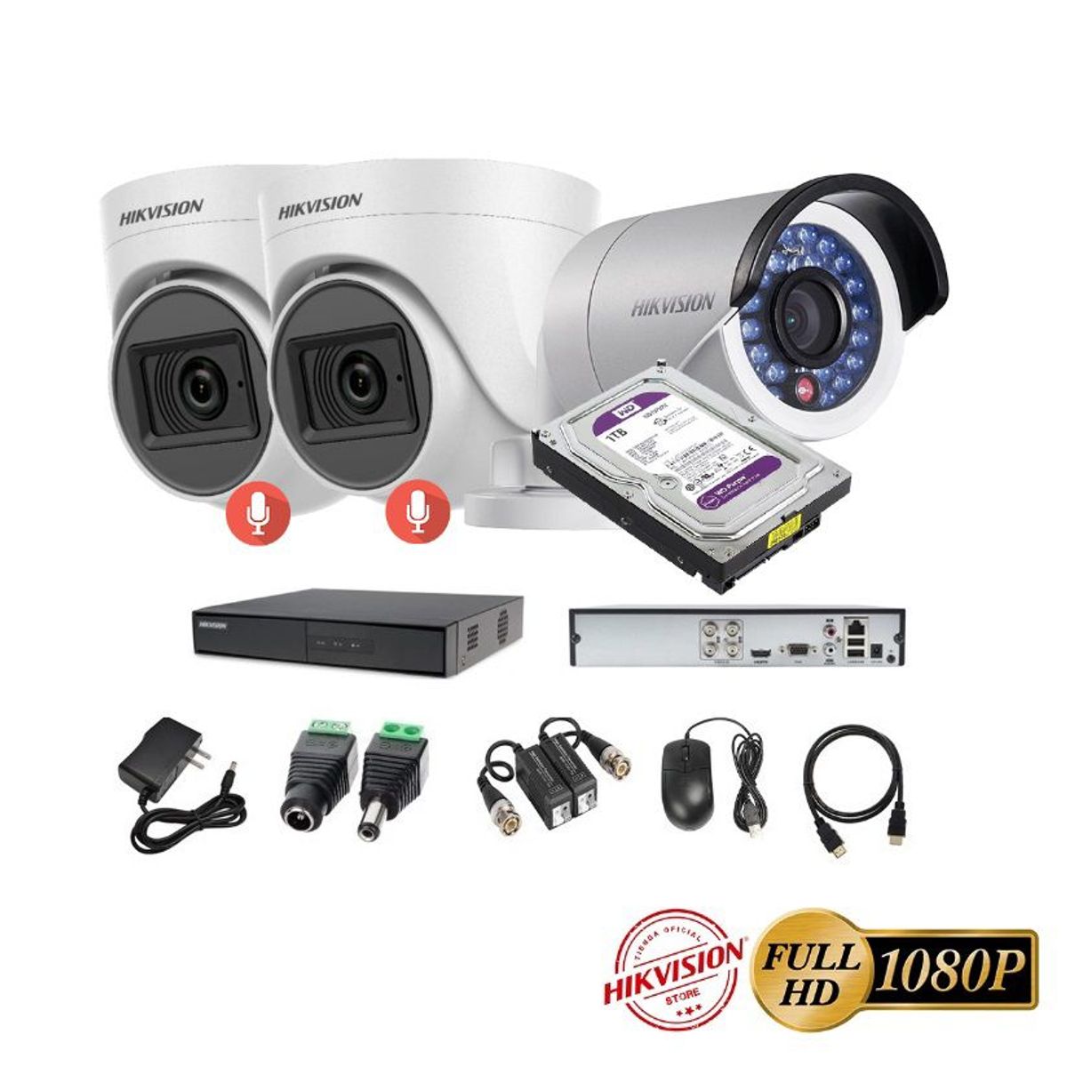 HIKVISION - kit 3 Cámaras Seguridad FULLHD Hikvision + 1TB + AUDIO