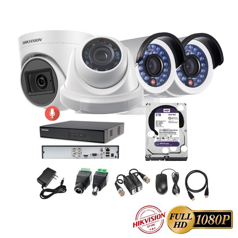 HIKVISION - kit 4 Cámaras Seguridad FULLHD Hikvision + 2TB + AUDIO