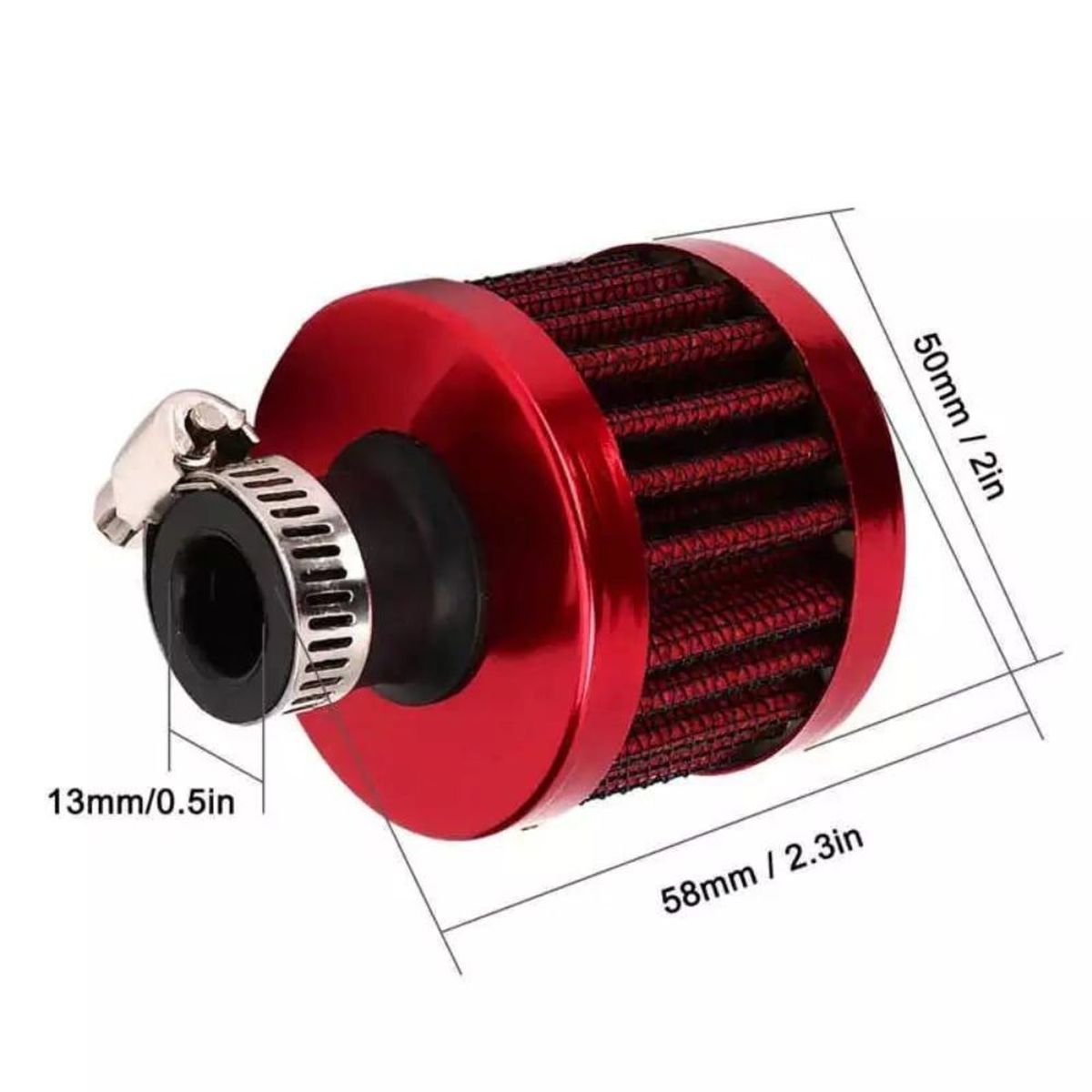 GENERICO - MINI FILTRO DE AIRE UNIVERSAL  ROJO  12CM