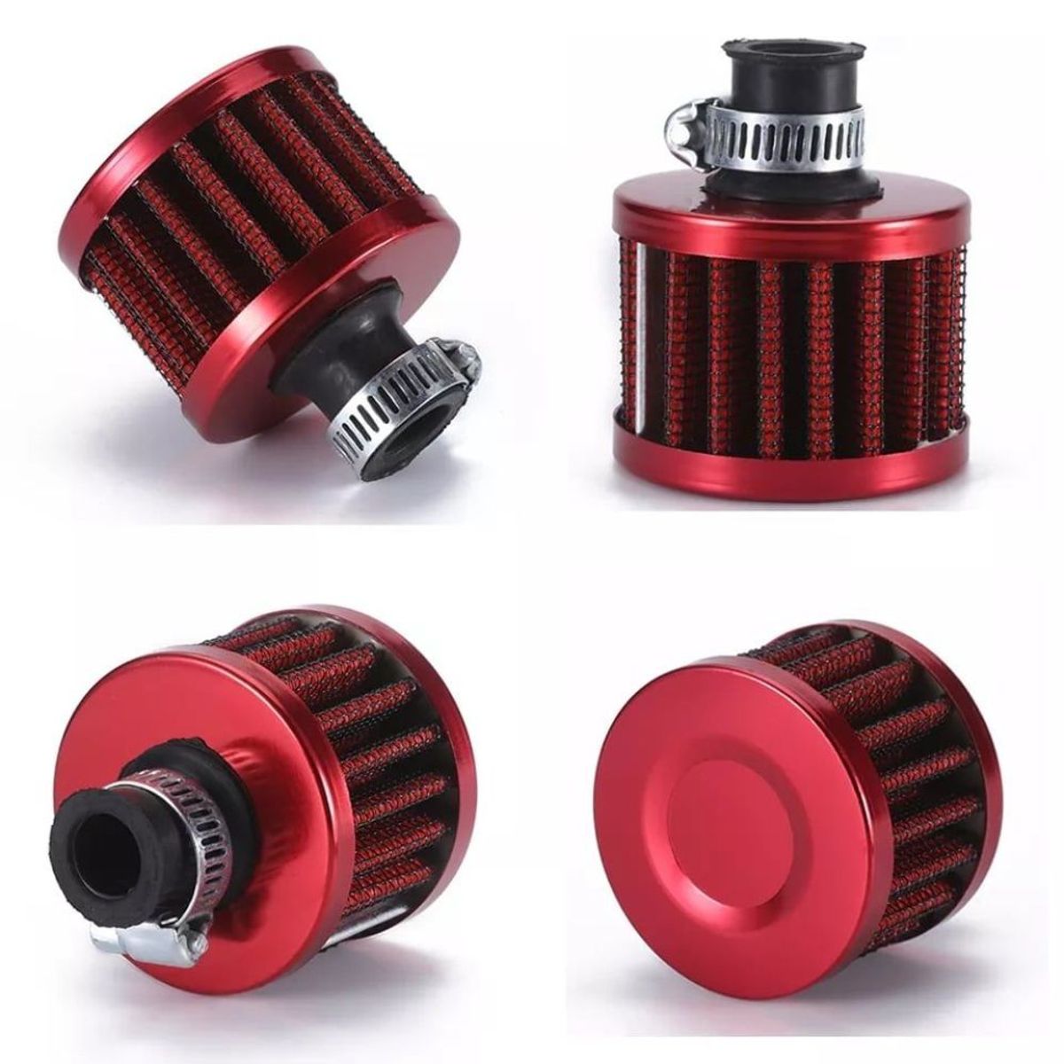 GENERICO - MINI FILTRO DE AIRE UNIVERSAL  ROJO  12CM