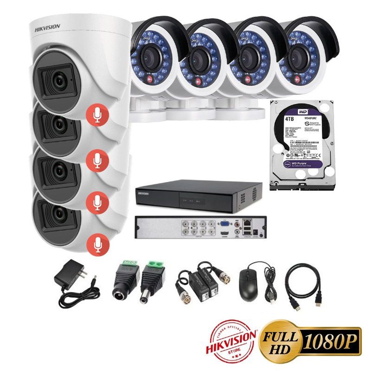 HIKVISION - kit 8 Cámaras Seguridad FULLHD Hikvision + 4TB + AUDIO