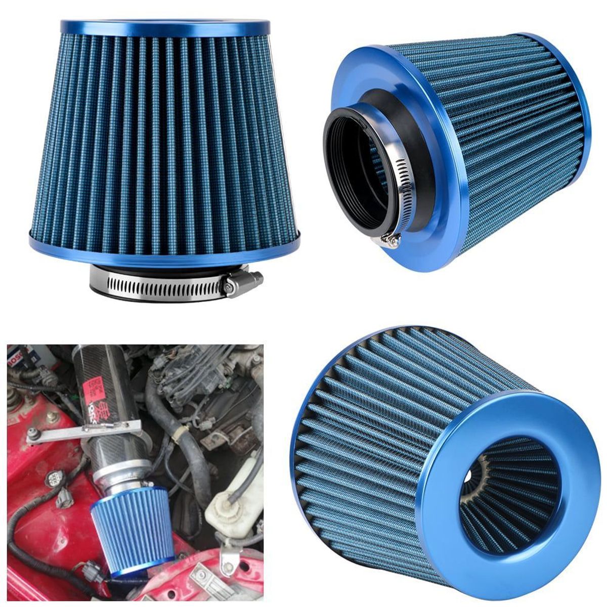 GENERICO - FILTRO DE AIRE UNIVERSAL " AZUL " 7.6 CM - 3" PULGADAS