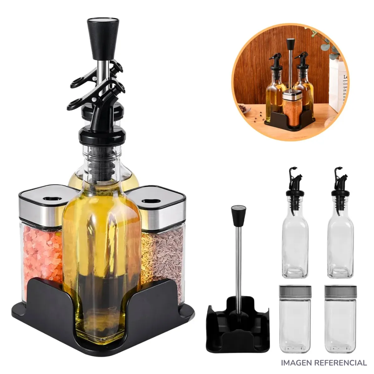 INSPIRA MARKET - Juego de Dispensadores y Frascos de Vidrio para Cocina 5 Piezas