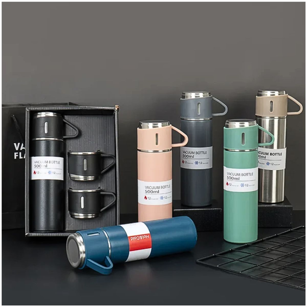 INSPIRA MARKET - Termo con tazas regalo color aleatorio Set x 4 piezas