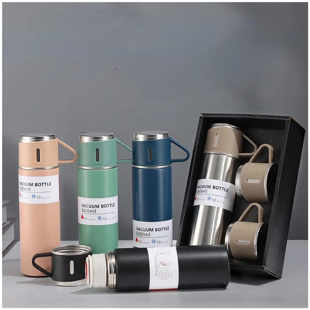 INSPIRA MARKET - Termo con tazas regalo color aleatorio Set x 4 piezas